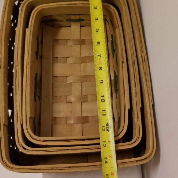 3 Rectangular Baskets, Woven Wicker Longaberger Style Tan Cherries Leaves 14x10 - Picture 4 of 6